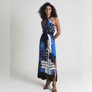 REISS Erin Palm Print Midi Dress